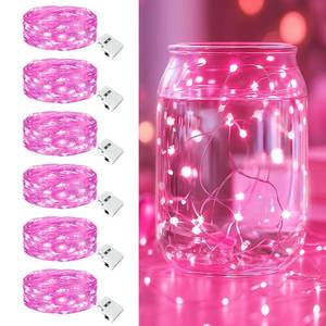 lot 14423 image: 6 Pack Fairy Lights Battery Operated - 7ft 20 Led Twinkle Lights 3 Modes, Bulk Mini String Light Waterproof for Mason Jars Vases DIY Party Wedding Decoration Mothers Day- Pink