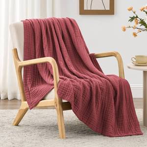 lot 14428 image: Loves cabin 100% Cotton Muslin Blanket, 6 Layer Lightweight Breathable Gauze Throw Blanket 50 x 60 Inches, Soft All Season Blanket for Couch, Bed, Sofa, Wine Red