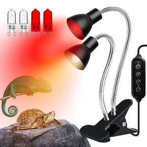 lot 14429 image: Jaenmsa Heat Lamp for Reptile,UVA UVB Light for Turtle,Bearded Dragon Basking Light Bulbs,Dimmable 360°Gooseneck UV Heating Lamp W G9 Mini Halogen Bulbs 60W (White2��Red2) for TortoiseSnakeLizard