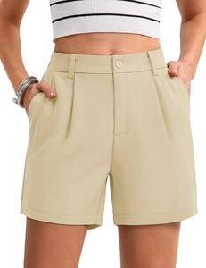 lot 18304 image: MAGCOMSEN Shorts for Women Trendy Summer Cute Elastic Waisted Wide Leg Business Casual Dressy Shorts with Pockets, Beige, M