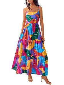 lot 18306 image: NOLLSOM Womens Summer Dress 2025 Casual Floral Boho Maxi Dresses Sleeveless Spaghetti Strap Long Beach Sun Dresses(Purple Multicolored Flower,X-Large)