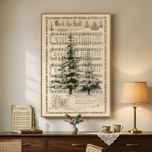 lot 19295 image: Framed Music Wall Art, Neutral Vintage Sheet Music Canvas Prints Artwork for Walls, Rustic Tree Picture for Hallway Entryway Bedroom Dining Room Office Living Room Wall Decor, 24x36 In