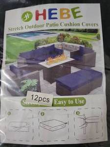 lot 19296 image: HEBE Outdoor Patio Cushion Covers 12pcs Stretch Black