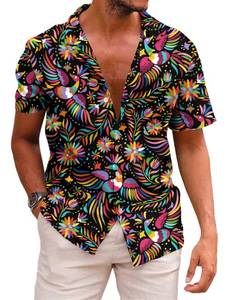 lot 20132 image: KYKU Mens Mexican Fiesta Shirt Cinco De Mayo Party Shirts Beach, Otomi, S