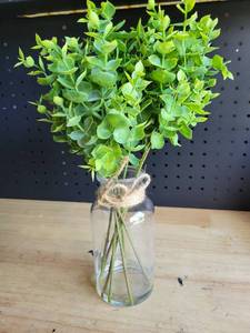lot 20151 image: Faux Greenery Stems Bundle in Clear Glass Jar with Twine