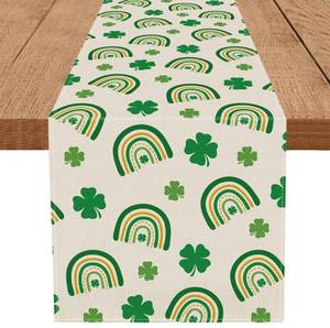 lot 20160 image: St. Patricks Day Table Runner Shamrock Rainbow Seasonal Kitchen Dining Table Indoor Outdoor Party Decorations 13x36 Inch