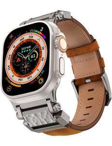lot 20183 image: Crodi Leather Band Compatible with Apple Watch Bands 49mm 46mm 45mm 44mm Men, Top Genuine Leather Luxury Designer Metal Connector Strap for iWatch Ultra Series 1110987SE654321, Retro Brown