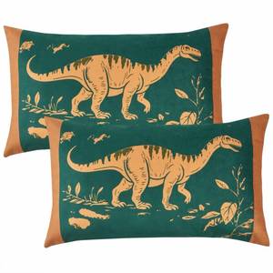 lot 20194 image: Retro Dinosaur Lumbar Pillow Covers Set of 2, 20x12 Inch Premium Dutch Velvet Decorative Cushion Cases, Vintage Jurassic Print Throw Pillow Covers for Kids Room, Sofa Couch Bedroom Home Decor