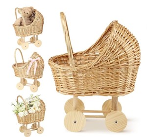 lot 3412 image: Ferrochef Wicker Baby Carriage Walking Photo Props Wood Color 20 in