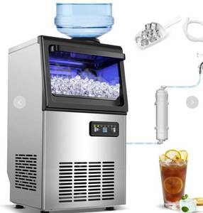 Commercial Ice Maker 110lbs/24H Ice Machine with 2 Water Inlets, Under Counter Ice Maker with 22lbs Storage, 40Pcs