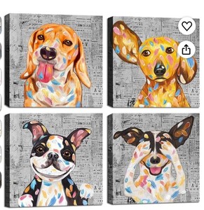 lot 11484 image: LowHouse Funny Dog 12x12 inch 4 Panel Wall Art LH-0725-4