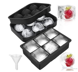 lot 12120 image: LessMo Ice Cube Trays Ice Ball Maker with Lids 2 Pack, Silicone Sphere Round Ice Mold & Large Square Ice Cube Molds Reusable & BPA Free for Freezer, Whiskey, Chilled Drinks, Black