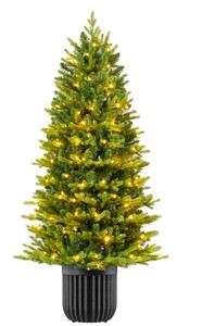 lot 13676 image: Best Choice Products Prelit Potted Pencil Christmas Tree, 6Ft Artificial Lighted Holiday D�cor, 250 Twinkling LEDs for Home, Front Porch