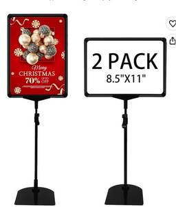 lot 13698 image: Sign Holder Stand with Adjustable Height Snap Open, Reusable Sign Holder 8.5 x 11 Inch for Display Advertising Business Menu Flyer Signage, Vertical and Horizontal View (Black, 2 Pack)