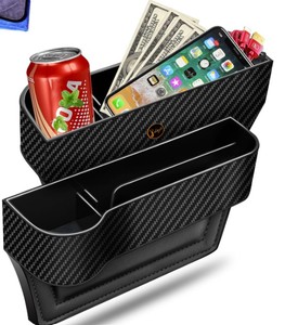 lot 14306 image: Car Seat Gap Filler Organizer 2 Pack, Multifunctional Auto Console Side Storage Box with Cup Holders & Phone Holder, Premium PU Leather Car Front Seat Organizer for Drinks, Sunglasses, Keys