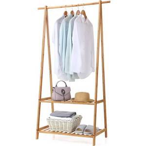 lot 1831 image: Boltiesd Bamboo Clothes Rack Portable Extra Large Garment Rack 2-Tire Storage Box Shelves For Entryway and Bed Room Patented Design