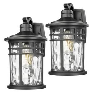 lot 1839 image: Darkaway 2pcs Large Outdoor Porch Lights Wall Mount, 15inch Outside Light Fixtures Sconces Wall Lighting with Water Ripple Glass Waterproof Exterior Lights for Patio Yard Garage