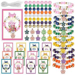 lot 2230 image: Liliaafar 24 Sets Teachersft Day Bracelets Gifts Kits Pony Beads Bracelet Making Kit Flower Beads Charm Stretch Strings with Thank You Card Teacher Appreciation Gifts for Jewelry Making DIY Craft