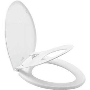 lot 3440 image: Mayfair Little2Big Elongated Plastic Plastic Potty Training Toilet Seat in White Never Loosens and Soft Close Hinge