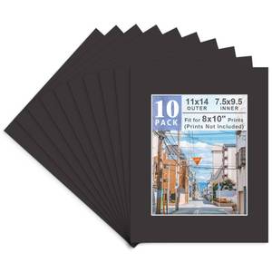 lot 4181 image: Golden State Art, Pack of 10, Acid-Free Black Pre-Cut 11x14 Picture Mat for 8x10 Photo with White Core Bevel Cut Frame Mattes