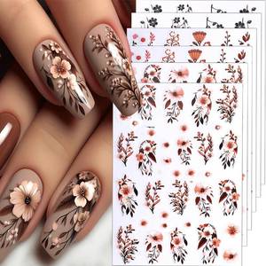 lot 4187 image: 6Pcs Fall Nail Stickers Brown Orange Black Flower Leaves Nail Decals DIY Self Adhesive Autumn Leaves Design Thanksgiving Nail Decoration Supplies Winter Holiday Manicure Accessories for Women Girls
