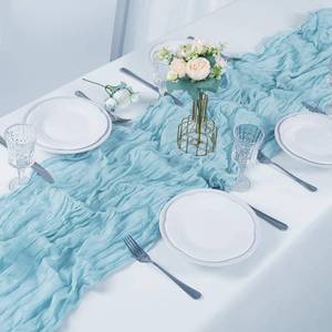 lot 5445 image: AILITI 30 Pieces Light Blue Cheesecloth Table Runner, 17x108 Inch Long Boho Gauze Table Runner Rustic Decorations for Wedding Birthday Holiday Party Baby Shower Table Decor