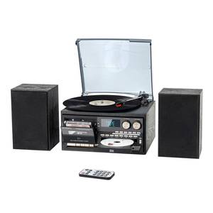 lot 5463 image: A10 in 1 Record Player with Bluetooth Turntable CD Cassette USB SD MMC AM FM Radio Remote Control with Dual External Stereo Speakers
