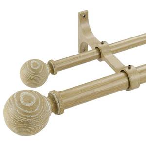 lot 5469 image: Oak Wood Grain Window Rods, Double Curtain Rod 36-72in Telescoping Length 1Inch Diameter Front Poles and 58Inch Diameter Back Poles