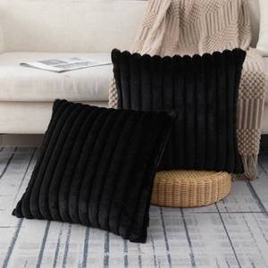 lot 6157 image: ZLINA Set of 2 Black Faux Fur Decorative Throw Pillow Covers Fluffy Striped Pillowcase Cushion Covers 18 x 18 Inch Decor Sofa Couch Bedroom