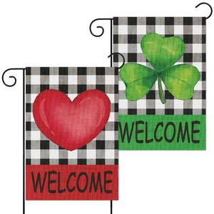 lot 6177 image: 2Pcs Holiday Garden Flags Valentines Weclome Flag St. Patrickfts Day Lucky Banners Burlap Yard Signs Vertical Double Sided House Flags Seasonal Festive Decorations for Indoor Outdoor Lawn, 12 x 18 inch lot of 2