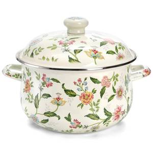 lot 11579 image: Jucoan 5 Quart Enamel Stockpot with Lid, Green Floral Enamelware Cooking Pot with Dual Handles for Stovetop, Large Soup Pot Potpourri Simmer Pot Gift for Housewarming Bridal Shower Motherfts Day