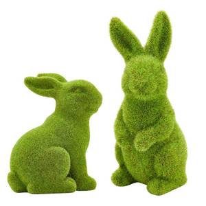lot 11606 image: Zensounding 2PCS Easter Bunny Ornament Set, Green Moss Artificial Sculpture, Green Bunny Resin Ornament, Spring Garden Decoration. (Large 2PCS StandingSitting)