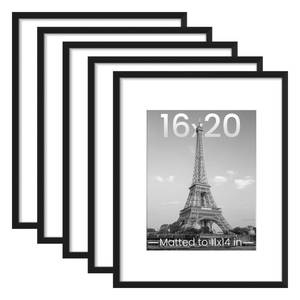 lot 11617 image: upsimples 16x20 Picture Frame Set of 5, Display Pictures 11x14 with Mat or 16 x 20 Without, Wall Gallery Poster Frames, Black