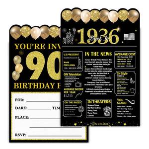 lot 12150 image: jyunsoeng Golden 90th Birthday Party Invitations with Envelopes Back in 1936 Poster Youftre Invited 90 Years Old Birthday Party Invites (Set of 20) - 1936 Birthday Decorations