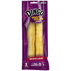 lot 12184 image: Dingo Wag  N  Wraps Jumbo Dog Chew with Real Chicken  2-treats