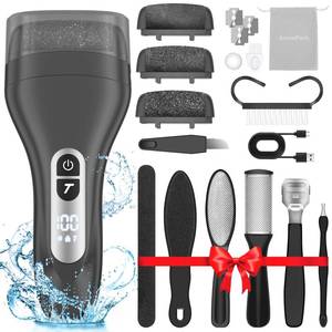 lot 12245 image: AdamPark Electric Foot File Callus Remover, Rechargeable Pedicure Tools Foot Care Kit, Portable Callus Remover Kit with 3 Roller Heads,2 Speed,Battery Display (Black Z2)