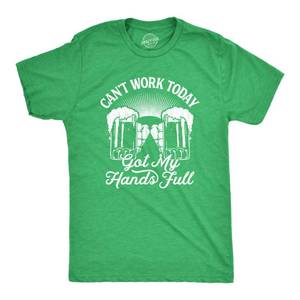 lot 12251 image: Mens St Patricks Day Shirt � Cant Work Today Got My Hands Full Beer Graphic Tee � Soft Cotton Blend Irish Drinking Shirt for Parade Parties and Pub Crawls Green L
