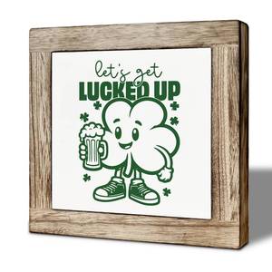 lot 12255 image: St. Patrickfts Day Wooden Box Sign, Letfts Get Lucked Up Shamrock Decor, St. Patrickfts Day Decoration Plaque for Home Living Room, Holiday Gift for Friends 5.9x5.9 Inches