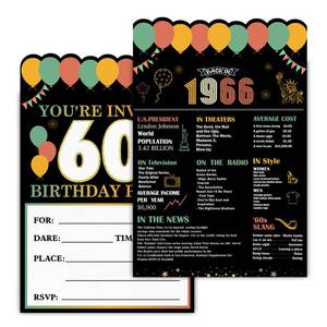 lot 12256 image: jyunsoeng 60th Birthday Party Invitations with Envelopes Back in 1966 Poster Youftre Invited 60 Years Old Birthday Party Invites (Set of 20) - 1966 Birthday Decorations