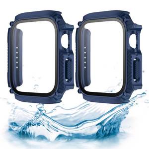 lot 12272 image: AEXUTDA 2-Pack for Apple Watch Series 9 8 7 Waterproof Case with Tempered Glass Screen Protector Ultra-Thin for 41mm - Navy Blue