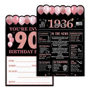 lot 12302 image: jyunsoeng Pink 90th Birthday Party Invitations with Envelopes Back in 1936 Poster Youftre Invited 90 Years Old Birthday Party Invites (Set of 20) - 1936 Birthday Decorations
