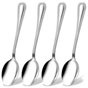 lot 12330 image: 4PCS Tea Spoons, Silverware Spoons with Pearled Edge, Premium Spoon Set, Stainless Steel Teaspoons with Refined Bead Design, Brightly Polished Soup Spoon for Coffee Tea, and Desserts,Extra Heavyweight
