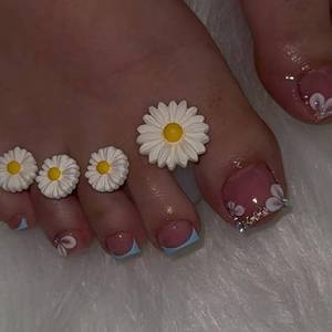 lot 12331 image: 24 Pcs Red French Press On Toenails YEFIUO Cute Nude Acrylic Fake Toe Nails Press ons Nail Art with Ice Flowers Glossy Design Full Cover Summer False Nails Glue on Toe Nails Stick on Nails for Maftam