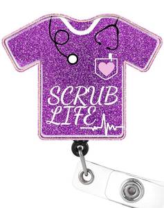 lot 12334 image: Plifal Badge Reel Holder Retractable with ID Clip for Nurse Nursing Name Tag Card Cute Funny Nursing Student Doctor RN Medical Assistant Work Office Alligator Clip, (Scrub Life)