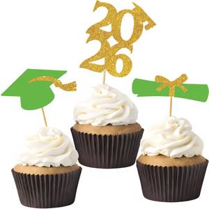 lot 12344 image: OHOME Graduation Decorations 2026 2027-36 PCS Graduation Cupcake Toppers - 2026 Graduation Party Decorations - Mini Cake Decorations for Class of 2026,Diploma, 2026, Grad Cap Set (Green)