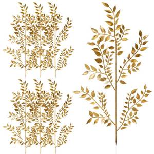lot 14466 image: QNUIHYE 6 Pack Fake Leaves Gold Leaf Christmas Decor Gold Decor Ation Artificial Leaves Flower Stems Faux Branches Fake Plants for Vase Wedding Bouquet Leaf Table Centerpiece DIY