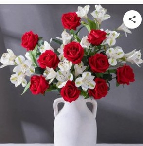 lot 1853 image: Artificial Red Roses Lilies Real Touch Silk Flowers Home Wedding Decor