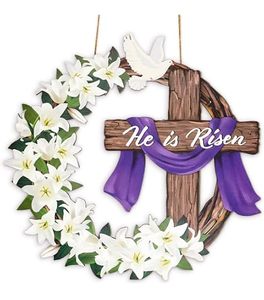 lot 12173 image: OHUS Easter Door Sign with Floral Design and Purple Ribbons