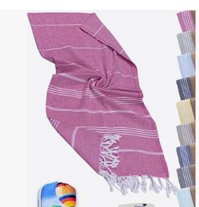 lot 12240 image: TUAMEL Elevate Every Day Pink With White Fringe Beach Towel