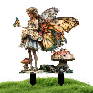 lot 2328 image: Beciway Bohemian Style Butterfly Fairy Garden Stake, 2D Flat Acrylic Outdoor & Indoor Yard Sign, Fairy Garden Decor Panel for Lawn, Plants & Pots, Elf Garden Accessories